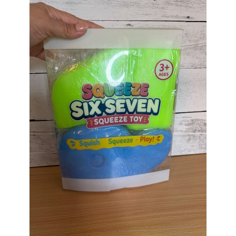 JUMBO Squeeze Six Seven 67 Squeeze Toy Set Neon Green Blue Foam Squishy Numbers - Picture 3 of 4